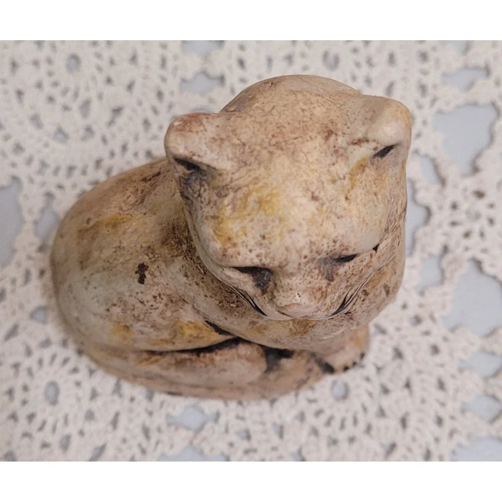 Chalk Ware brown cat with black markings 4 in Tall